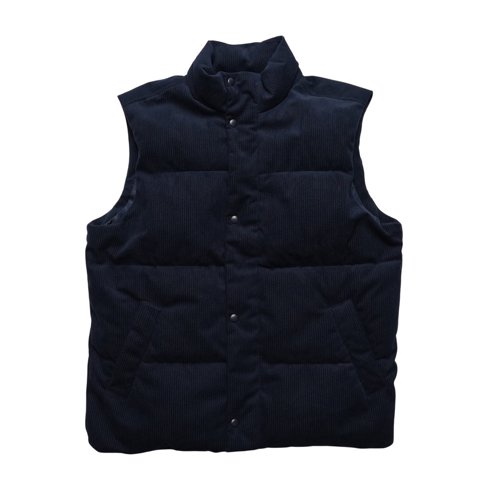 Old Navy Puffer Vest Women Medium Blue Corduroy Quilted Zip Snap Pockets